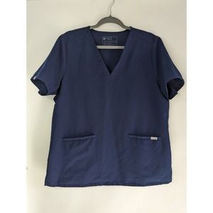 Figs Womens Top XL Navy Blue FW1100 Casma Three Pocket Scrub V-Neck Workwear Top